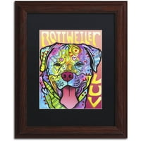 Търговска марка изобразително изкуство 'Ротвайлер Лъв' платно изкуство от Дийн Русо, Черен мат, дървена рамка