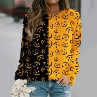 Халоу-Уин пуловер за жени, Графичен Принт Пуловери Дълъг ръкав ризи туника върхове За Гамаши Черен л