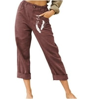 Caveitl разтягащи панталони за жени, небрежни панталони за жени, отпечатани еластични панталони с джобно вино, l