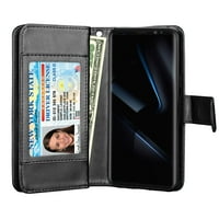 Случаи за Samsung Galaxy S S9+ S S8+ S S Edge, NJJE [KIST Strap] Luxury PU Leather Wallet Flip Защитен калъф с слотове за карти и Kickband -Black