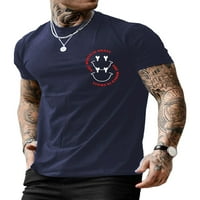Вогеле мъжка блуза графичен печат летни върхове Писма печатни тениски работа тениска мода пуловер Кралско синьо 3ХЛ