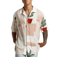 Мъжете модна блуза Топ тропически стил печат Хавай Лятна риза Мъжки риза Печат с къс ръкав Разхлабена ежедневна висяща риза стил