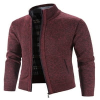Haite Mens Sweater Jacket Stand Collar палто Пълно Zip Outwear Men Опасявания Мъжки вино с дълъг ръкав Red L
