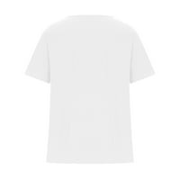 Lovskoo памучно бельо ризи за жени летни флорални принт върхове свободно прилепване плюс размери ризи ежедневни къси ръкави кръгли върхове за врата бяло
