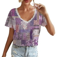 Жени летни къси ръкави флорални тениски от тениска