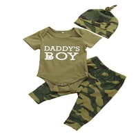 Karuedoo Daddy's Baby Boy Girl тоалети камуфлажно писмо ромпер дълъг панталони за глава на лента за глава на дрехи тъмно зелено 3- месеца