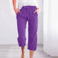 Модни дамски ежедневни плътни цветове еластични разхлабени панталони направо широки панталони за крака с джобно лилаво m