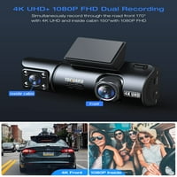 4K Dual Dash Cam Front and Inside, WiFi GPS автомобилна камера с 64GB карта с памет, 2160p+1080p отпред и задно зрение за вътрешно виждане рекордьор W G-сензор, режим на паркиране, аварийно заключване