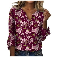！Дизайн ТОФОТЛ Блуза Блуза ръкав блузи есен в-врат хлабав годни пуловер топове горещо розово М