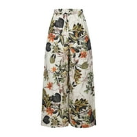 Дамски Панталони вокос ежедневни клирънс-Модни печатни Широк крак хлабав панталони за жени Бежов размер М
