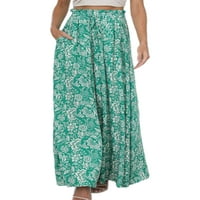 Хайт дами палацо панталон с висока талия панталони широки дъна на краката празнични панталони плаж плътно цвят зелен флорален 2xl