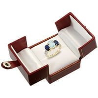 14k жълто злато Diamond Natural Aquamarine Ring 3-каменна овал 8x със син сапфир, размер 10