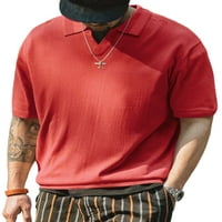 Voguele мъже тениски солиден цвят летни върхове къси ръкави риза работа пуловер винтидж блуза диня червена 3xl