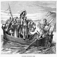 Кръстоносци. N'crusaders се връщат у дома. Гравиране на дърво, 19 век. Печат на плакат от