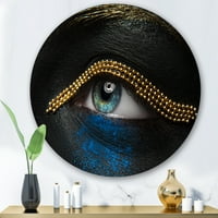 Дизайнарт 'женски очи с черна кожа със златна верижка' модерен кръг метал Арт-диск от 29