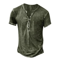 Мъжки затруднени ризи на Хенли Винтидж тениски с къс ръкав тънък прилепват мускулни ежедневни бутони надолу тениски