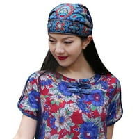 Главни турбани за жени жени мексикански стил етнически винтидж бродерия цветя бандани червена печат шапка син един размер