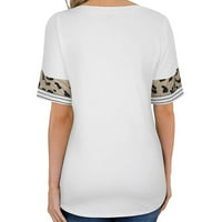 Buigttklop ризи за жени, жени слънчоглед луна леопардов печат шевове O-neck с къси ръкави върхове бяло s