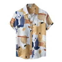 Мъжки ризи Yubnlvae Мъжки модни ежедневни акварелни печат с къс ръкав бутон за сваляне на ризи за мъже жълти