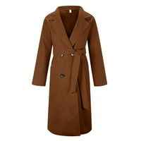 U Женски моден пътуващ с твърд цвят вълнен кърпа джобна каишка вълнена палто яке за изходни дрехи l