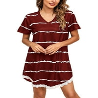 Sanviglor жени тениска с тениска кратки мини рокли люлка тениска рокля торбисти домашни дрехи лято пижама вино червено m