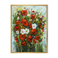 Дизайнарт 'букет от бели и червени диви цветя' традиционна рамка платно за стена арт принт