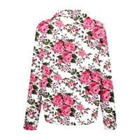 Zunfeo Women Tops Clearance- Ново пристигане с къс ръкав Бутон за отпечатани тениски за печат горещо розово s