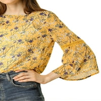 Уникални Баргианци Дамски Бел ръкав флорални щампи шифон блуза с Ками