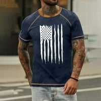 Hanas Fashion Men's Tops Men's Raglan тениска винтидж къс ръкав кръг за независимост на врата отпечатан топ син син xxxxxl