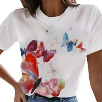 Тениски за жени Лятна небрежна O Neck Floral Print Тениска с къс ръкав Най-високо тениска горна блуза