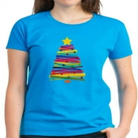 Cafepress - Цветна тениска за коледно дърво - женска тъмна тениска