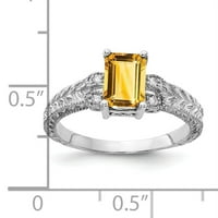 Първичен Златен карат Бяло Злато 7х смарагд шлифован цитрин и срещу диамантен пръстен