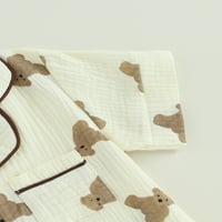 Калсунбебе детски момичета Пижами екипировки мечка печат ревера яка върхове + Еластична талия панталони комплект 3-7т
