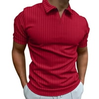 Beeyaso Mens v Line Stripe Short Leste Rishs Голф риза Сълтик цвят контраст на открито улица ежедневно модна небрежна тениска l риза l