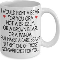 Opa Gifts Coffee Mug Бих се борил с мечка за теб Opa Най -добър рожден ден Opa Gift Funny Tea Cup Коледа