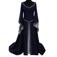 Небрежна рокля за жени с дълъг ръкав с v-образно декол от рокля с дължина на пода