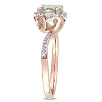 Миабела Дамски 1-Каратов Т. Г. в. зелен кварц и Каратов Т. в. диамант 14кт Розово злато Цветен ореол годежен пръстен