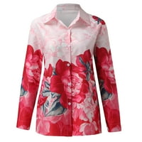 Дамски блузи женски флорални отпечатани ризи с дълъг ръкав копче за ревера надолу блуза лято ежедневни приспособени женски върхове