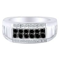 1. Карат кръг черно-бял естествен диамант Мъжки юбилеен пръстен 14K бяло злато над стерлингов сребърен пръстен Размер-12.5