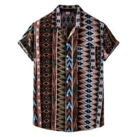 Мъжки ризи мъжки лятна модна горна риза ежедневни хавайски плаж ежедневни горника с къс ръкав джобни топ ризи мъже ризи кафяво + xxl