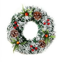 Дагобертнико предварително осветен Коледен венец, зелен, смърч от Крестово дърво, бели светлини, декориран с шишарки от П-ин, зрънце, коледна колекция, 11.8 ин