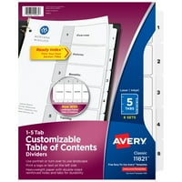 Avery Ready Inde Tab Tab Dividers, Персонализирана съдържание, класически бели раздели, комплекти