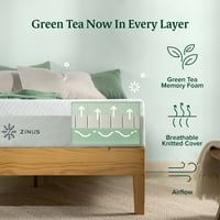 Зинус 10 зелен чай лукс кралица мемори пяна матрак, произведени в САЩ от САЩ пяна и глобални материали