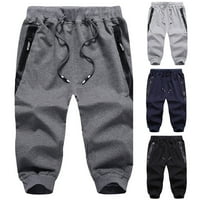 мъжки ежедневни панталони мъжки Памук ежедневни спортни Шнур цип три джоба изрязани панталони тъмно сиво