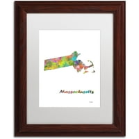 Търговска марка изобразително изкуство Масачузетс членка карта-1 платно изкуство от Марлене Уотсън, бял мат, дърво рамка