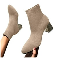Мода дамски обувки плетене Дишаща твърди Заострени пръсти Буци Високи токчета бедрото Ботуши