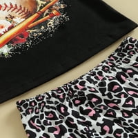 Век новородени бебешки момичета летни тоалети бейзболен печат с къс ръкав тениска и леопардови панталони панталони