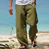 Hanas Mens Pants Linen Clothing for Men Natural Linen Pants for Men Съвременното удобно качествено меко бельо джобни цветни панталони армия зелено xl