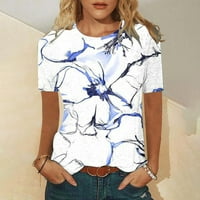Leylayray Womens Fashion Casual Three Quarter Luse Print Cound Neck Pullover върхове блуза син XXL