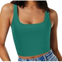 Hfyihgf намалява женските квадратни шия оребрени плетен резервоар за резервоар Slim Fitting Y2K Модни улични дрехи Твърди цветни без ръкави тренировка йога ками ризи